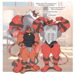 2024 3boys abs absurd_res age_difference anthro anthro_on_anthro areola arm_hair armpit_hair barazoku beard biceps big_areola big_bulge big_muscles big_nipples body_hair bottomwear brother_(lore) brothers_(lore) bulge chest_hair claws clothed clothing collar dialogue ear_piercing ear_ring english_text erection erection_under_clothing eyebrows facial_hair father_(lore) father_and_child_(lore) father_and_son_(lore) flexing fur gay generation_7_pokemon gold_(metal) gold_tooth group gym hair hairy hand_on_shoulder hi_res hotpants huge_muscles incest_(lore) incineroar inside leg_hair male male/male manly mature_anthro mature_male muscular muscular_anthro muscular_male nintendo nipples obliques parent_(lore) parent_and_child_(lore) parent_and_son_(lore) pecs piercing pokemon pokemon_(species) quads ring_piercing shirt shorts sibling_(lore) size_difference smile solard0gg0 son_(lore) speedo standing swimwear tank_top text thick_arms thick_thighs tight_clothing topless topless_anthro topless_male topwear torracat trio tuft