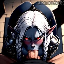 1boy 1female 1girls 1male 2d ai_generated armor armored_female blowjob braid braided_hair braided_ponytail braids dark_elf dark_skin deep_blowjob deep_throat deepthroat detailed_female drow elf_ears evil eye_contact female girl grey_skin hi_res high_resolution highres looking_at_viewer male oral oral_sex original_character pointy_ears pony_diffusion_xltasy pov pov_eye_contact red_eyes serotec shoulder_armor silver_hair straight tight_throat white_hair