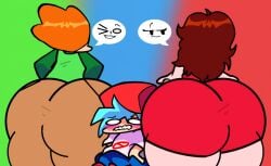 1female 1girl 2girls 2males big_ass big_butt blue_hair blush boyfriend_(friday_night_funkin) brown_hair cap deviantart fat_ass fat_butt friday_night_funkin girlfriend_(friday_night_funkin) huge_ass huge_butt orange_hair pico&#039;s_school pico_(newgrounds) red_dress red_hair