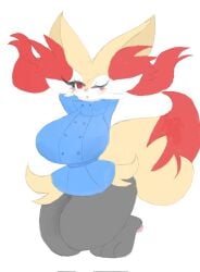 anthro awwwthescrimblo blush braixen breasts cleavage clothed clothing pokemon pokemon_(species)