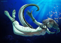 anthro breasts crocodile crocodilian female icecapers nipples nude reptile scalie sea solo underwater water ych