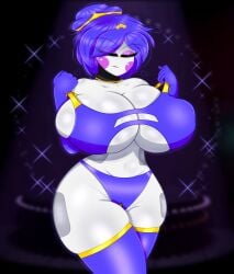 1girls 4k ballerina ballora ballora_(fnafsl) big_breasts blue_hair breasts breasts_bigger_than_head bun_hair closed_eyes closed_eyes eyeshadow five_nights_at_freddy's five_nights_at_freddy's:_sister_location five_nights_in_anime glitter glittering_hair gothtrishy hi_res highres legwear lipstick messy_hair pale-skinned_female pale_skin panties robot robot_girl robot_humanoid shiny_breasts shiny_skin sister_location sparkles squish squished_breasts thick thick_ass thick_legs thick_thighs tight_clothing tight_fit