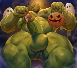 abs balls bara biceps big_balls big_penis dsharp_k erection green-skinned_male green_body green_skin halloween holidays male male_nipples male_only manly muscular_male nipples nude orc orc_male pecs penis teeth teeth_visible tusks