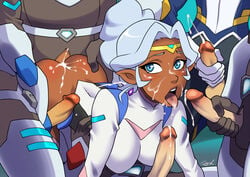 1girls 5boys altean blonde_hair blue_eyes cum cum_in_mouth cum_on_body dark-skinned_female dark_skin doggy_style gangbang interspecies open_mouth partial_male penis princess_allura r_ex slugbox surrounded_by_penises voltron voltron:_legendary_defender xenophilia