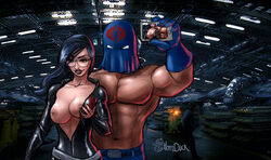 1boy 1girls 5_fingers abs anastasia_cisarovna areola areolae armpits arms_up artist_name athletic bangs bare_shoulders baroness_(g.i._joe) belt biceps big_breasts blue_gloves blue_hair bodysuit breast_grab breasts bust busty cellphone clothes clothing cobra_(g.i._joe) cobra_commander color colored dark_hair detailed_background erect_nipples exposed_breasts exposed_nipples eyebrows_visible_through_hair eyewear facing_viewer female fit flash g.i._joe glasses gloves grabbing_own_breast hasbro holding holding_object holding_phone hornduck human human_only indoors inside large_breasts light-skinned_female light_skin lipstick long_hair looking_at_viewer makeup male mask megane muscle muscles muscular muscular_male nipples no_bra nude nude_female nudity open_clothes open_eyes pants pecs perky_breasts phone pose red_lips red_lipstick selfie shiny shiny_clothes shirtless signature smile smiling standing tan tan_skin teeth toned uncensored unzipped white_eyes