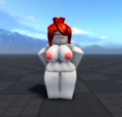 3d acorn_hair areola areolae ass big_ass big_breasts big_butt breasts curvy curvy_body curvy_female hands_behind_back mistytwist mountains pale_skin pussy roblox roblox_game robloxian thighs tits white_skin