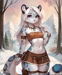 ai_generated furry snow_leopard spotted_fur thick_thighs tribal_clothing white_fur yiff zeus1292 zeus7538