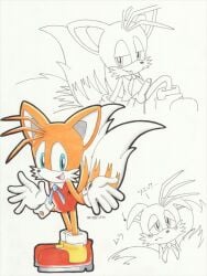 crossdressing cum cum_drip cum_on_penis erect_penis erection erection_under_dress femboy horny horny_male japanese_text male male_only misshiirin penis solo solo_male sonic_(series) sonic_the_hedgehog_(series) tails tails_the_fox