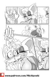 aged_up alternate_breast_size anthro anthro_only big_breasts blush comic female_focus furry furry_female furry_male furry_only heart huge_breasts kissing michiyoshi miles_prower rouge_the_bat shy sonic_(series) wings wink