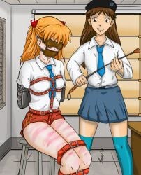 armbinder asuka_langley_sohryu blindfold blindfolded blush blush bondage bondage bondage bound bound_arms female female_focus female_only gag gagged human humanoid muzzle_gag neon_genesis_evangelion punishment sakura_suzuhara school_uniform schoolgirl shibari_over_clothes spanking submissive submissive_female thighs