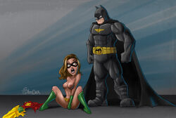 batman batman_(series) breasts caught dc dc_comics female hornduck male masturbation naked nude robin_(dc) robin_(stephanie_brown) stephanie_brown