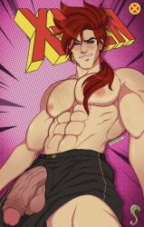 1boy abs gambit male_focus male_only marvel marvel_comics muscle penis red_hair remy_lebeau snakedboyy solo tagme undressing x-men