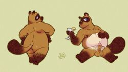 2024 animal_crossing anthro ass balls belly big_belly canid canine erection genitals hi_res male mammal moobs nintendo nipples overweight overweight_male penis raccoon_dog riversausage simple_background sitting solo tanuki tom_nook