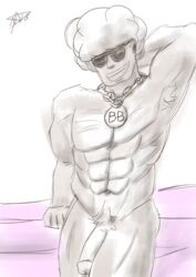 5_fingers benbarrage drawing fan_character gay growtopia hair huge_cock male male_focus male_only monochrome muscles muscular penis selfie smile solo sunglasses