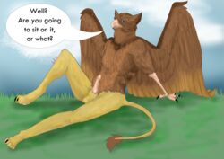 animal_genitalia anthro avian balls beak erection feathers fur gryphon male naughtybirdart nude penis wings