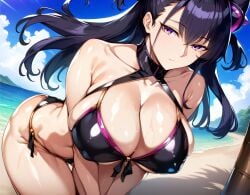 1girls ai_generated alternate_breast_size beach bent_over big_breasts bikini bostin breasts busty cleavage curvaceous curvy curvy_body curvy_female curvy_figure fate/grand_order female huge_breasts large_breasts murasaki_shikibu_(fate) outdoors solo sweat sweating sweaty sweaty_body sweaty_breasts thick_thighs thighs venus_body voluptuous