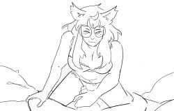 1girls dog_ears dog_tail female female glasses handjob headgear headwear homestuck jade_harley lingerie looking_at_viewer monochrome penis pov reddenedrain seductive seductive_look sketch suggestive_look tail