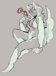 arm_hair body_hair breast breasts breasts dog_ears dog_tail female glasses hair handcuffs headgear headwear homestuck jade_harley leg_hair looking_at_viewer nude nude_female nudity partially_colored paws pubic_hair reddenedrain sketch tail