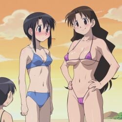 ai_generated aizumanga azumanga_daiou beach bikini blush cameltoe micro_bikini nyamo_minamo_kurosawa teacher yukari_tanizaki