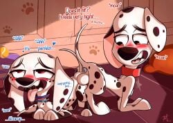 101_dalmatian_street 101_dalmatians 1boy1girl 1female 1male 2024 2dogs alternate_version_at_source anus artist_signature balls ballsack black_spots blue_text blush blush_lines blushing_at_partner blushing_female blushing_male blushing_profusely books brother_and_sister canid canine canine_anus canine_genitalia canine_penis canis cum cum_drip cum_in_pussy dalmatian digital_drawing_(artwork) digital_media_(artwork) disney dog dolly_(101_dalmatians) domestic_dog dylan_(101_dalmatians) english_text female female_dog female_penetrated fur heart_eyes heart_symbol horny horny_female horny_male incest incest_(lore) inkbunny knot knotting_position looking_over_shoulder looking_pleasured looking_up loving_it male male/female male_dog male_penetrating_female moaning moaning_in_pleasure motion_lines on_the_floor open_mouth open_smile pawprint pillow pkbrnsh0ck_(artist) pseudo_incest pseudo_incest_(lore) pussy_juice pussy_juice_drip red_collar red_text saliva saliva_drip saliva_on_tongue sex sex_pose smile spots spotted_body spotted_fur step-incest stepbrother stepsiblings stepsister sweat sweatdrop sweating tail tennis_ball tongue_out vaginal_penetration vaginal_sex white_fur