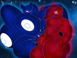 1boy 1girls anthro armpits balls blue_body blush breasts cosmic_hair cosmic_skin female female_penetrated glowing grabbing_leg grabbing_thigh highres huge_ass huge_biceps huge_cock huge_muscles huge_pecs huge_pectorals huge_thighs hyper hyper_balls hyper_breasts hyper_female hyper_male hyper_penis hyper_thighs male male/female muscles muscular muscular_male nightlyflare nipples omega_(omegabrawl) omegabrawl penis pussy quasar_(nightlyflare) red_body sex space stomach_bulge stomach_bulge_paizuri tagme thick_female thick_thighs vaginal_penetration vaginal_sex white_eyes white_nipples