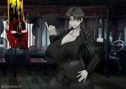 1girls angry big_breasts clothed clothing dante_(limbus_company) displeased female female_focus genderswap_(mtf) hypermetal18_(artist) lactating lactation limbus_company pale_skin project_moon red_eyes rule_63 scar solo_focus vergilius_(limbus_company)