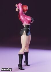 black_boots bonedog boots heel_boots heels king_of_fighters long_hair no_panties ponytail red_hair shermie_(kof) skirt