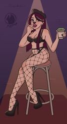 anthro anthro_only beret_girl coffee disney goof_troop goofy_(disney) lace-trimmed_bra lace-trimmed_panties lingerie purple_hair