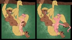 absurd_res anal anal_fingering anthro balls big_balls bodily_fluids breasts digit_ring feet female fingering fur genital_growth genitals growth hanging_from_branch haplorhine hi_res huge_balls human hyper hyper_balls hyper_genitalia jewelry mammal midair monkey nanodarkk pink_body pink_fur primate ring sequence slightly_chubby slightly_chubby_female smile solo sweat tail tail_pull teeth toe_ring toes trans_(lore) transformation yellow_body yellow_fur yo-yo_(nanodarkk) yolandi(yo-yo)