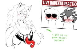 1girl2boys 1girls 2boys 2boys1girl alien alien_genitalia alien_humanoid alien_penis canon_couple dave_strider dialogue dog_ears dog_tail female glasses headgear headwear homestuck homestuck_troll horn horns humanoid jade_harley karkat_vantas live_tucker_reaction_meme male partially_colored reddenedrain shades short_hair short_hair_male strap-on sunglasses tail tentabulge tentacle text troll