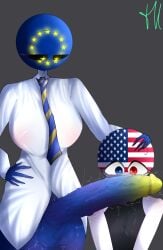 1boy 1futa 44waa29304 big_breasts countryhumans countryhumans_girl dominant_futanari european_union_(countryhumans) femboy futanari grabbing_head imminent_blowjob massive_penis multicolored_eyes necktie nipples_visible_through_clothing submissive_male tagme united_states_of_america_(countryhumans) veiny_penis