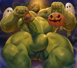 abs balls bara biceps big_balls big_penis dsharp_k erection green-skinned_male green_body green_skin halloween holidays male male_nipples male_only manly muscular_male nipples nude orc orc_male pecs penis teeth teeth_visible tusks