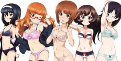 akiyama_yukari bra isuzu_hana nishizumi_miho panties reizei_mako takebe_saori undressing