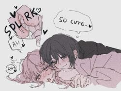 2girls bite_mark bite_mark_on_shoulder black_hair blush closed_mouth cross_section female_focus fingering guiltyskullu lesbian long_hair multiple_girls naoi_(zenbu_kowashite_jigoku_de_aishite) open_mouth yoshizawa_kurumi yuri zenbu_kowashite_jigoku_de_aishite