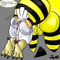 abdomen_vore anthro anus arthropod arthropod_abdomen avian backsack balls bee bird charlotte_(ishitmypants) chicken duo feathers feet food footless galliform genitals head_first herm herm/herm honey_(food) hymenopteran insect intersex intersex/intersex ishitmypants penis phasianid squeeze_(sound_effect) stinger tail tail_feathers talons tight_fit toes unusual_vore vene_(ishitmypants) vore vulva