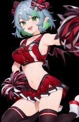 1girls :d absurd_res absurdres armpit armpit_crease armpit_fetish armpits big_breasts black_background blush bow breasts cheerleader cheerleader_outfit cheerleader_uniform choker contrapposto demon_horns demon_wings fang female froot green_eyes green_hair grey_hair hair_ornament hairbow happy high_quality high_resolution highres horn_piercing horns impossible_clothes impossible_fit indie_virtual_youtuber kneeling looking_at_viewer medium_breasts messy_hair midriff miniskirt multicolored_hair navel navel_piercing neonbeat oerba_yun_fang on_knees open_mouth open_smile parted_bangs petite pierced_belly_button piercing pointy_breasts pointy_ears pom_poms red_horns red_wings scarz short_hair sideboob sidelocks simple_background skirt sleeveless slim slim_waist smile sneakers solo star_hair_ornament streaked_hair swept_bangs tank_top thick_thighs thigh_squish thighhighs thighs tongue v-neck virtual_youtuber vtuber wings