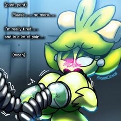 1:1 2023 amanda_(unfortu-nate) anthro big_breasts black_sclera blush bodily_fluids breast_milking breasts dialogue digital_media_(artwork) dolliv ear_piercing elemental_creature english_text eyeshadow female filthycottonart flora_fauna gem generation_9_pokemon green_body green_eyeshadow green_hair green_nipples hair hi_res huge_breasts lactating lactating_olive_oil machine makeup milking_machine nintendo nipples nude nude_anthro nude_female open_mouth pain pearl_(gem) piercing plant pokemon pokemon_(species) projectile_lactation solo text unfortu-nate white_eyes