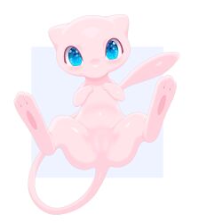 absurd_res blue_eyes blush border featureless_crotch female feral front_view fur generation_1_pokemon genitals grey_background hi_res kurwik legendary_pokemon levitation looking_at_viewer mew_(pokemon) nintendo pink_body pink_fur pokemon pokemon_(species) presenting presenting_vulva simple_background spread_legs spreading vulva white_border