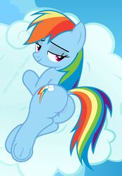 2015 ass blue_fur equine female feral friendship_is_magic fur hair hi_res horse mammal multicolored_hair multicolored_tail my_little_pony pony pussy rainbow_dash_(mlp) rainbow_hair rainbow_tail shutterflyeqd smile solo