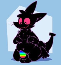 2026 2d_animation animal_genitalia animal_penis animated anthro balls belly black_body black_fur blush dialogue digital_media_(artwork) fangs fur genitals kneeling looking_at_genitalia looking_at_own_penis looking_at_penis looking_at_self looking_at_viewer loop male multicolored_penis navel nipples nonbinary_(lore) open_mouth pawplants penis rainbow rainbow_penis sheath simple_background slightly_chubby slightly_chubby_anthro slightly_chubby_male smile solo solo_male speech_bubble tail tapering_penis teeth veecee void_fluff whiskers