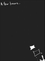 ambiguous_gender black_screen bodily_fluids chacodoodle cum english_text genital_fluids hi_res hollow_knight hollow_knight_(franchise) offscreen_sex sex speech_bubble team_cherry text white_text zero_pictured