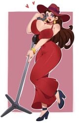 belly_button belly_button_visible_through_clothing big_breasts big_thighs blue_eyes breasts breasts_pressed_together breasts_squeezed_together breasts_together brown_hair busty busty_female cleavage cleavage_overflow cute cute_face dress elegant elegant_dress fancy female female_focus female_only heart hourglass_figure kyopink long_hair long_legs mario_(series) microphone nintendo oppai pauline red_dress sexy sexy_body singing solo solo_female solo_focus thick_thighs upping wide_hips wide_thighs