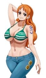 1girls arm_tattoo big_ass big_breasts blue_tattoo female female_only huge_ass huge_breasts nami_(one_piece) one_piece orange-haired_female orange_hair pinkpawg solo_female tagme tattoo