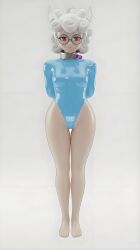 ai_assisted ai_generated bondage collar crying crying_with_eyes_open drug_collar elfinmask femsub helltaker latex latex_bondage latex_suit leotard pandemonica_(helltaker) restrained sex_slave simple_background slave slave_collar standing straitjacket unfinished_thesis