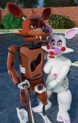 3d_(artwork) animatronic anthro balls binocszoomx10 blender_(artwork) blender_cycles_(artwork) blush breasts brick brick_wall canid canine digital_media_(artwork) duo erection eye_patch eyewear female five_nights_at_freddy's five_nights_at_freddy's_2 fox foxy_(fnaf) genitals handjob hi_res humanoid_genitalia humanoid_penis machine male male/female mammal mangle_(fnaf) nipples nude outside partially_submerged penile penis plant robot scottgames selfie selfie_stick sex shrub simple_background skinny_dipping sky smile swimming_pool text tree vulva wall_(structure) water white_body