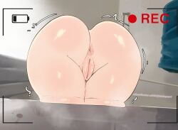 anus ass ass_focus asshole bathroom bathtub cleft_of_venus commentary curtains english_commentary female from_below hatsune_miku highres motion_lines nude piutahayo pussy recording shiny_skin solo steaming_body subscribestar_username towel_rack trembling uncensored viewfinder vocaloid