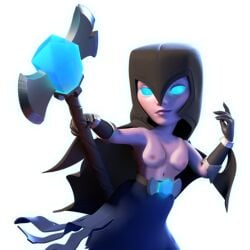 accurate accurate_art_style accurate_body_type accurate_proportions axe blue_eyes boobs clash_(series) clash_of_clans clash_royale night_witch_(clash_of_clans) night_witch_(clash_royale) nude nude_filter pink_body pink_skin purple_nipples smiling solo solo_focus standing zeekr