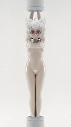 1girls ai_assisted ai_generated barcode barcode_tattoo bondage brainwashing collar crying crying_with_eyes_open demon_girl drug_collar elfinmask femsub helltaker mind_rape pale_skin pandemonica_(helltaker) restrained sex_slave slave stationary_restraints unfinished_thesis white_background white_hair
