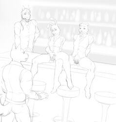 2boys 2girls anthro bar bottomless breasts canine clothed clothing equine erection exhibitionism feline female furry fuzzies4you group hairy_pussy horse husky lagomorph male mammal monochrome muscular pubic_hair public pussy rabbit sketch spread_pussy spreading tiger tigress