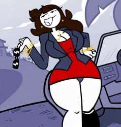 1girls big_breasts breasts brown_hair cleavage clothing dress edit female female_only jacket jaiden jaiden_animations jewelry red_dress revealing_clothes revealing_outfit screencap screencap_edit screenshot_edit shieldshroud sunglasses tagme thick_thighs thighs underwear youtube youtuber